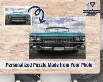 Custom Classic Car Photo Puzzle,  Jigsaw Puzzle, Classic Car Puzzle, Grandpa Gift, Mens Gift, Gift for Dad, Personalized Retro Car