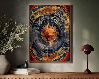 Abstract Tree Bark Canvas Wall Art, Rustic Colorful Tree Ring Poster, Earthy Nature Inspired Art, Photography For Hikers