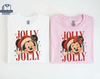 Holly Jolly Christmas Couple Mouse Tshirt, Disneyland Matching Shirt, Holiday Apparel