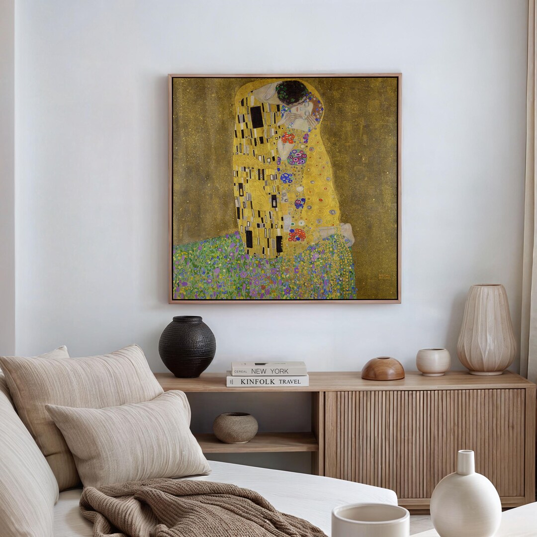 Gustav Klimt the Kiss Canvas Wall Art, Art Nouveau Gold Leaf Painting ...
