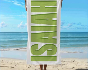 Custom Name Beach Towel, Personalized Kids Pool Party Towel, Summer Travel Gift, Girls Trip Swim Towel