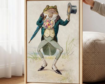 Victorian Frog Canvas Art Print, Dapper Toad In Suit Watercolor, Cottagecore Wall Art, Anthropomorphic Animal Decor