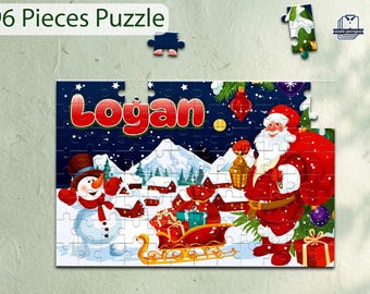 Custom Name Santa Jigsaw Puzzle, Christmas Kids Present, Unique Holiday Game Puzzle