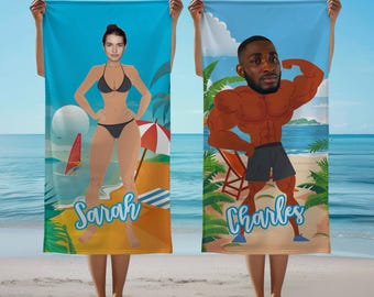 Custom Name Face Photo Beach Towels, Best Friend Gift, Summer Vacation Gifts, Personalized Funny Pool Towel
