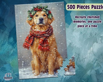 Golden Retriever Christmas Jigsaw Puzzle, Xmas Puppy Gift, Winter Pet Decor, Family Activity Game 96-1000 Pieces
