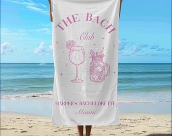The Bach Club Custom Name Beach Towel, Bachelorette Pool Party Gift, Bridal Shower Summer Towel, Girls Trip Towel