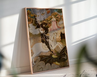 Saint George And the Dragon Canvas Art, Bernat Martorell Historical Painting, Medieval Knight Home Decor, Famous Print