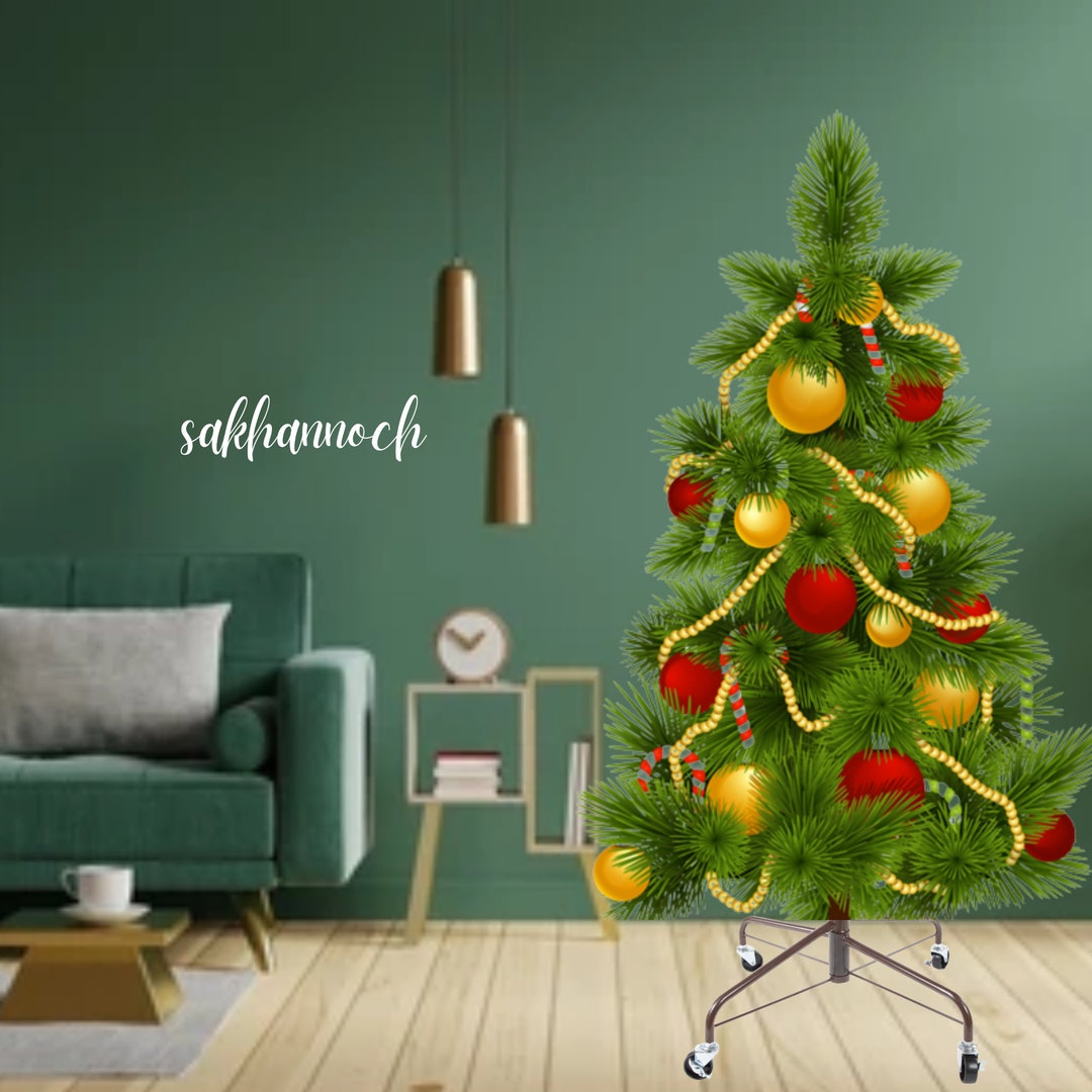 Rolling Artificial Christmas Tree Stand Brown Metal Etsy