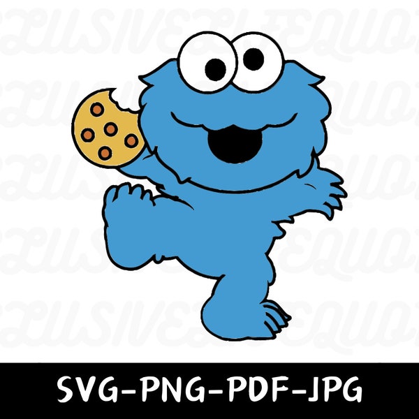 Funny Cookie Monster SVG, Cute Happy Cookie Monster Silhouette, Clipart, Homemade.
