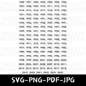 1900 To 2024 History Year Calendar, Digital Art, Clipart, Wall art, Special Font, A4 Format, svg, png, pdf, jpg, Leap Day 2024.