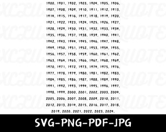 1900 To 2024 History Year Calendar, Digital Art, Clipart, Wall art, Special Lettertype, A4 Format, svg, png, pdf, jpg.