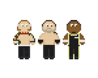 Tiny Hardy Boys (2023) & Brother Zay cross stitch pattern, Matt Hardy, Jeff Hardy, Isiah Kassidy, professional wrestling cross stitching