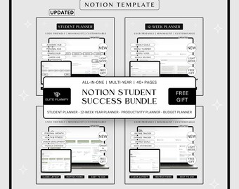 Notion Student Success Bundle | Notion Student Planner, Notion 12-Week Year Planner, Notion Productivity Planner & Notion Budget Planner