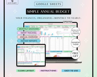 Annual Budget Spreadsheet Google Sheets Monthly & Annual Budget Tracker, Financial Planner | Rainbow