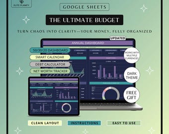 Ultimate Budget Spreadsheet Google Sheets | Debt, Bills & Savings Tracker Dark Mode