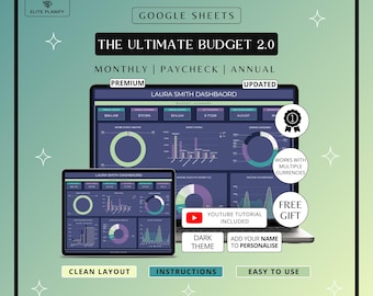 Ultimate Budget Spreadsheet Google Sheets | Budget Planner, Savings, Bills & Debt Tracker | Dark Mode