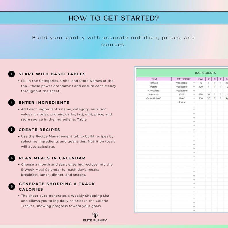 Weekly Meal Planner Google Sheets | Nutrition & Calorie Tracker ...
