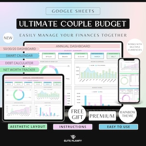 Couple Budget Spreadsheet Google Sheets Family and Couple Budget Tracker | Monthly, Annual Budget Financial Planner | Bill Calendar Rainbow