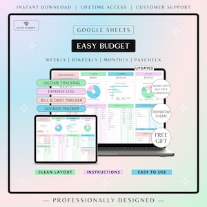 Budget Template Google Sheets | Monthly, Weekly & Biweekly Budget Tracker | Rainbow