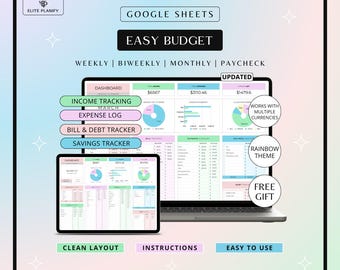 Budget Template Google Sheets | Monthly, Weekly & Biweekly Budget Tracker | Rainbow
