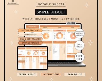Budget Planner Google Sheets | Budget Spreadsheet | Monthly & Weekly Budget Tracker | Gold Theme Budget