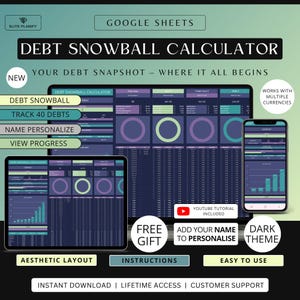 Debt Payoff Tracker Google Sheets, Debt Payoff Tracker Spreadsheet | Debt Snowball Calculator | Debt Planner | Dark Mode Edition image 2