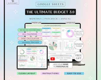 Ultimate Annual Budget Spreadsheet Google Sheets Budget Planner | Monthly Budget Tracker | Financial Planner | Debt Tracker & Bill Tracker