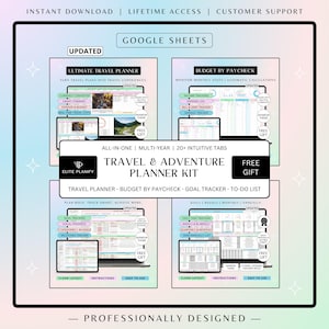 Travel & Adventure Planner Spreadsheet Bundle Google Sheets | Travel Planner, Budget Planner, Goals Tracker and To-Do List Tracker