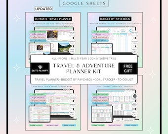 Travel & Adventure Planner Spreadsheet Bundle Google Sheets | Travel Planner, Budget Planner, Goals Tracker and To-Do List Tracker