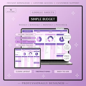 Budget Planner Google Sheets | Budget Spreadsheet | Monthly & Weekly Budget Tracker | Purple Theme Budget