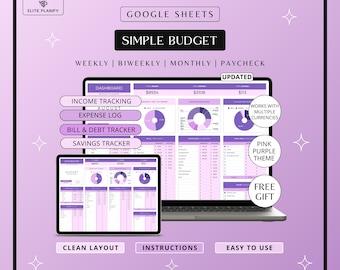 Budget Planner Google Sheets | Budget Spreadsheet | Monthly & Weekly Budget Tracker | Purple Theme Budget