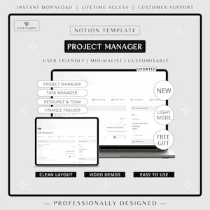 Notion Project Management Template | Finance Tracker and Meeting Notes | Simple & Organized
