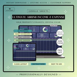 Airbnb Template Income and Expense Spreadsheet | Airbnb Host Template | Rental Property Management | Dark Mode