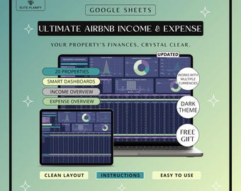Airbnb Template Income and Expense Spreadsheet | Airbnb Host Template | Rental Property Management | Dark Mode