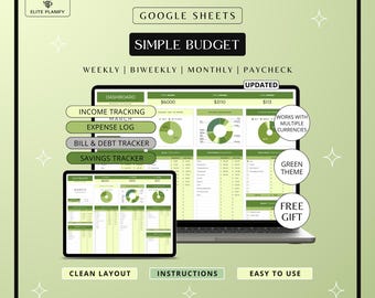 Budget Planner Google Sheets | Budget Spreadsheet | Monthly & Weekly Budget Tracker | Green Theme Budget