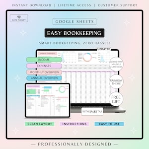 Easy Bookkeeping Template Google Sheets | Small Business Finance Spreadsheet | Income & Expense Tracker | Rainbow