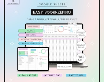 Easy Bookkeeping Template Google Sheets | Small Business Finance Spreadsheet | Income & Expense Tracker | Rainbow