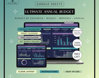 Ultimate Annual Budget Google Sheets | Family & Couple Monthly Budget Planner | Dark Mode