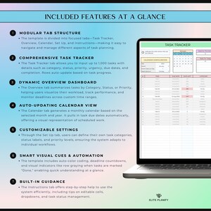 Pu&ograve; includere: Un modello digitale di gestione attivit&agrave; visualizzato su uno schermo di un portatile, caratterizzato da una struttura a schede modulari, tracciamento completo delle attivit&agrave;, dashboard dinamica, calendario automatico, impostazioni personalizzabili e guida.