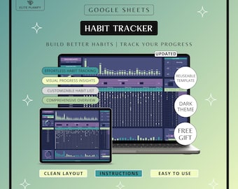 Habit Tracker Google Sheets Template | Daily, Weekly & Monthly Habit Tracker | Digital Habit Planner | Dark Mode