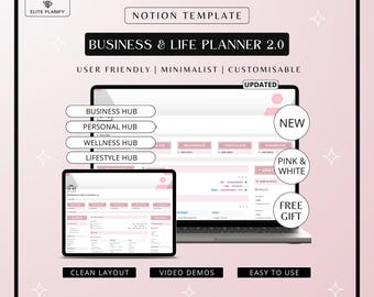 Notion Business & Life Planner Template | Ultimate Dashboard for Entrepreneurs | Pink and White