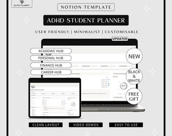 ADHD Student Planner Notion Template | Minimalist Academic Planner | Student Organizer Dashboard