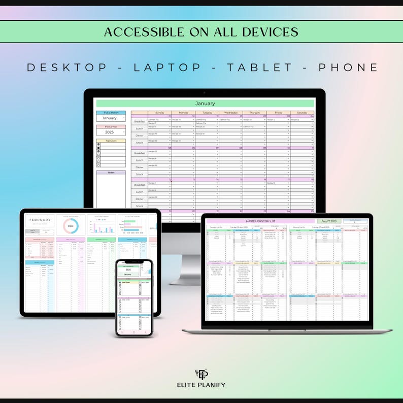 Meal & Budget Planner Spreadsheet Bundle Google Sheets | Meal Planner, Grocery Tracker, Bill Calendar and Monthly Budget Planner image 10