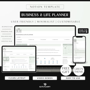 Ultimate Notion Business & life planner Template In Minimalist Sage Green Dashboard | Notion Template Business and Life Planner