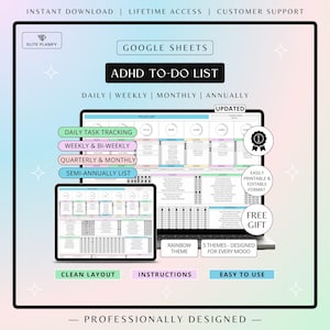 ADHD To-Do List | Task Tracker Template Google Sheets | Editable & Printable | 5 Theme Choices