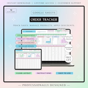 Order Tracker Spreadsheet Google Sheets | Track Orders Easily | Rainbow Edition