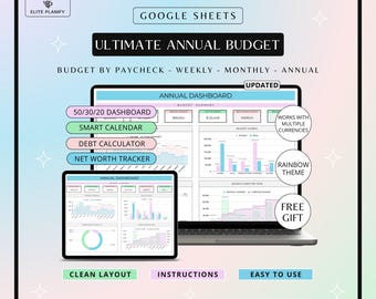 Ultimate Annual Budget Spreadsheet Google Sheets | Family & Couple Budget Planner | Bills, Savings and Debt Tracker | Rainbow