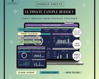 Couple Budget Spreadsheet Google Sheets | Family & Couple Budget Planner | Debt and Bills Tracker | Dark Mode