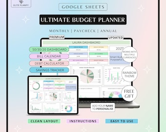 2027 Ultimate Budget Planner Google Sheets | Rainbow Edition | Monthly Budget Tracker | Bill, Debt & Savings Tracker