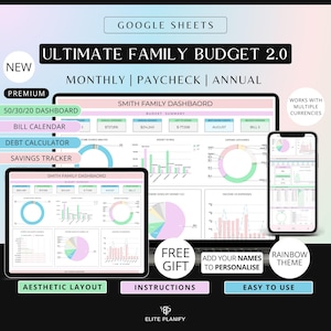 Ultimate Family Budget Spreadsheet Google Sheets Family Budget Planner Monthly Paycheck & Annual Budget Tracker | Couple and Family Budget